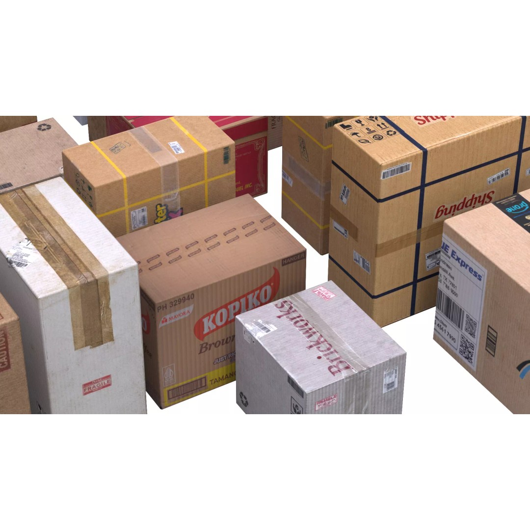 Closed Cardboard Boxes 3D Model – Low Poly Box Set, FBX, OBJ - View 6