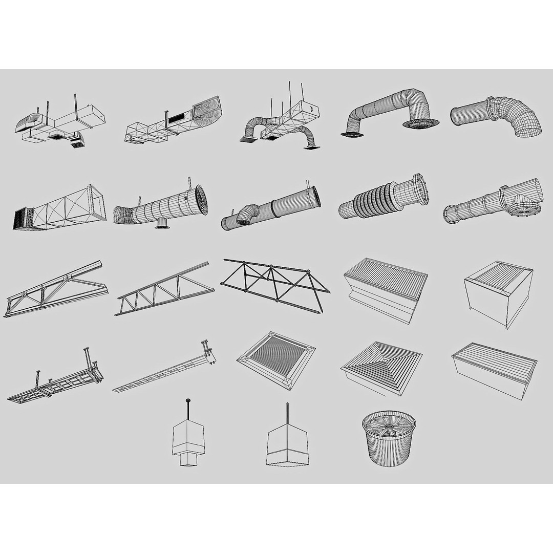 Ceiling Pipes and Vent 3D Model – Industrial Elements, FBX, Blender - View 3