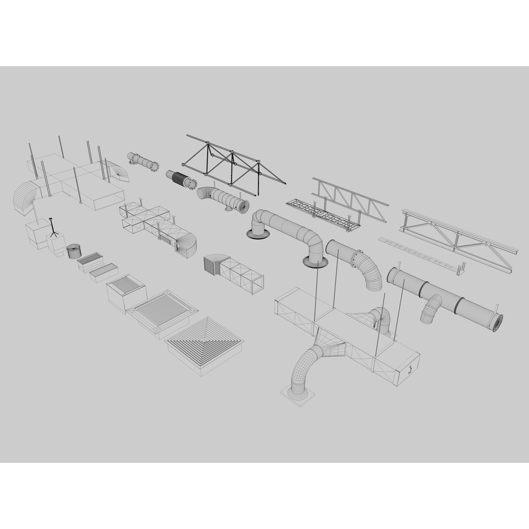 Ceiling Pipes and Vent 3D Model – Industrial Elements, FBX, Blender - View 5