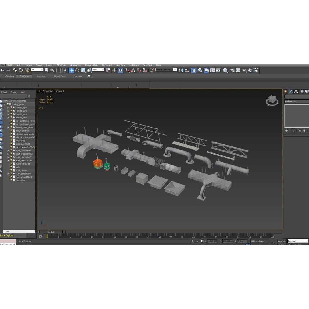Ceiling Pipes and Vent 3D Model – Industrial Elements, FBX, Blender - View 60
