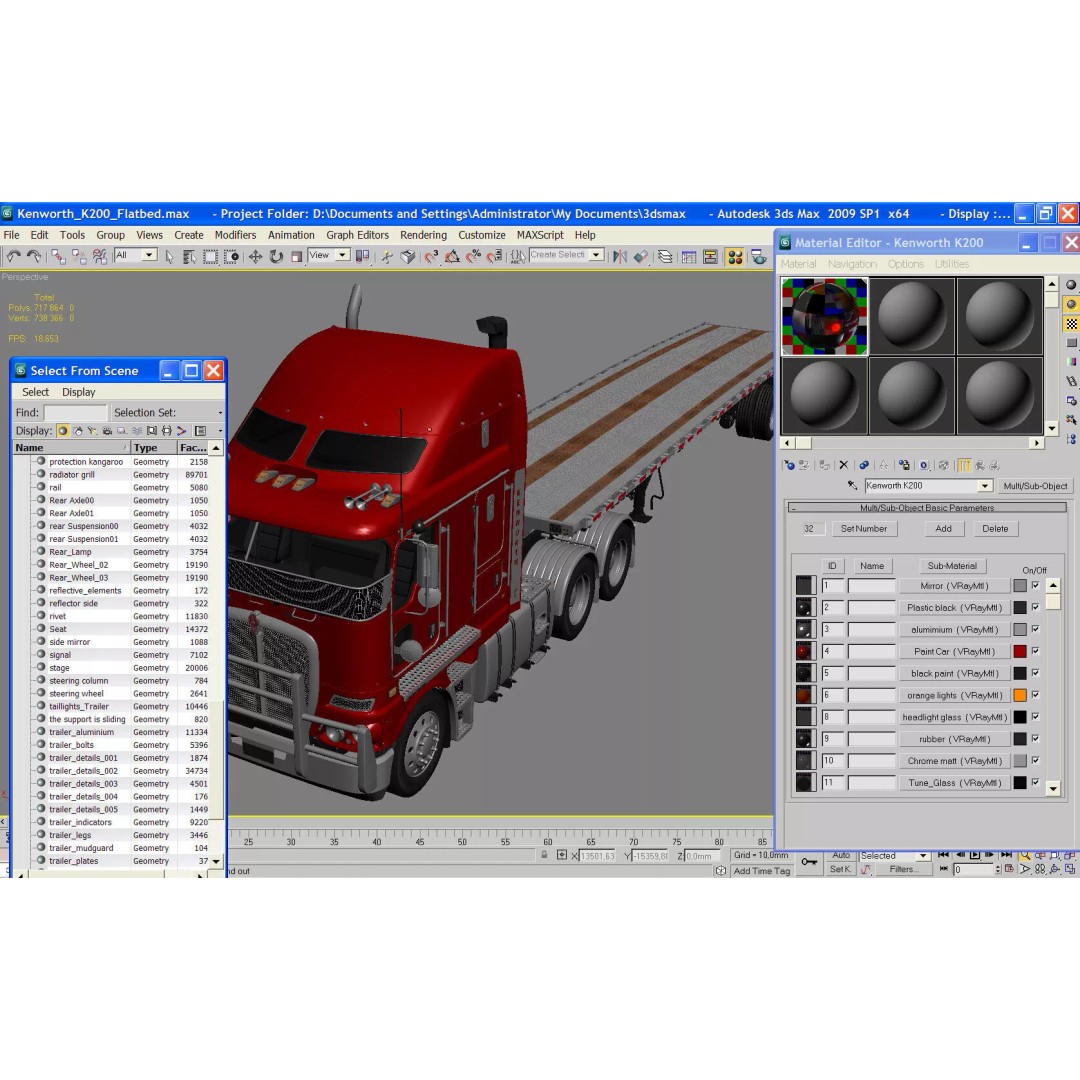 Kenworth K200 Flatbed 3D Model – Realistic Heavy-Duty Truck, FBX, OBJ