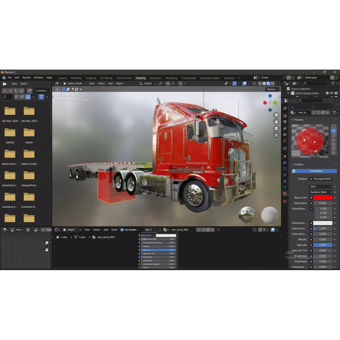 Kenworth K200 Flatbed 3D Model – Realistic Heavy-Duty Truck, FBX, OBJ - View 5