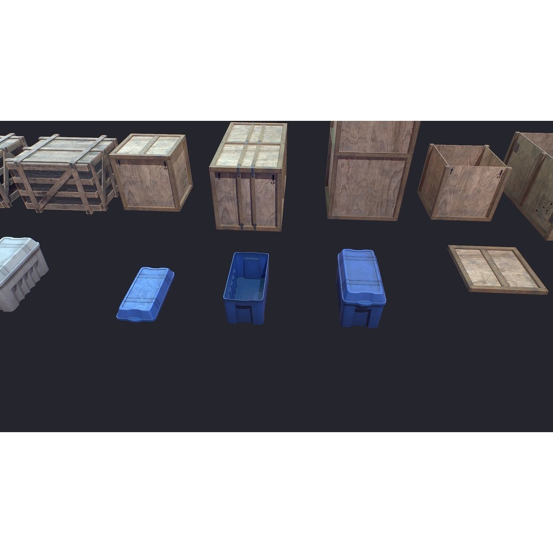 Box 3D Model – Low Poly Industrial Storage Container, FBX - View 9