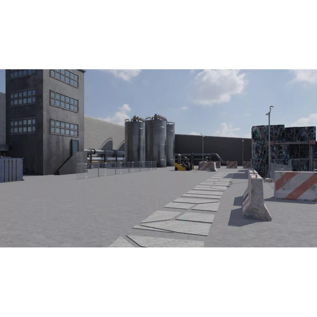 Industrial Waste Processing Facility 3D Model – Realistic Environment, PBR Textures - View 3