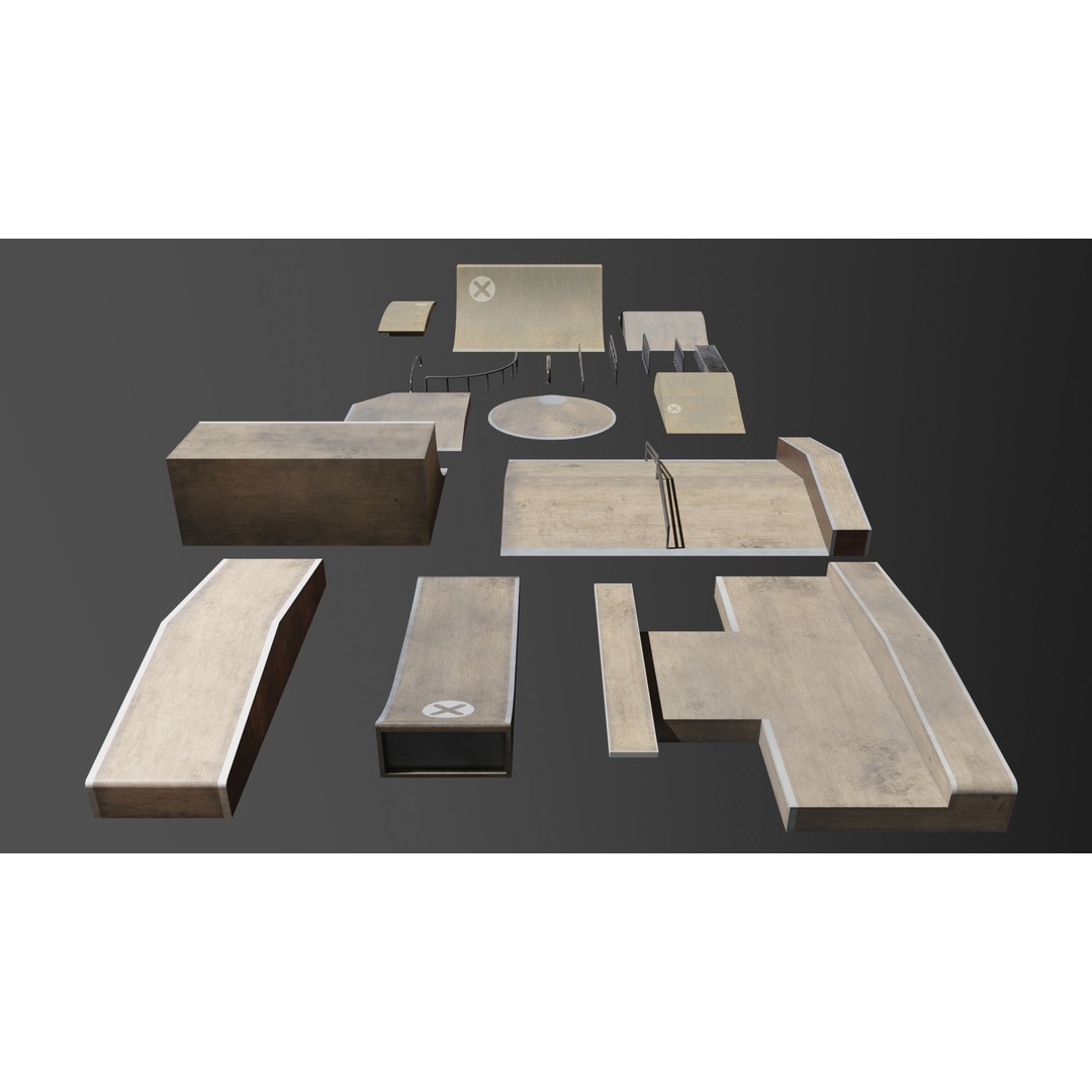 Skatepark SK8 3D Model – Low Poly Game Asset, FBX, OBJ - View 3