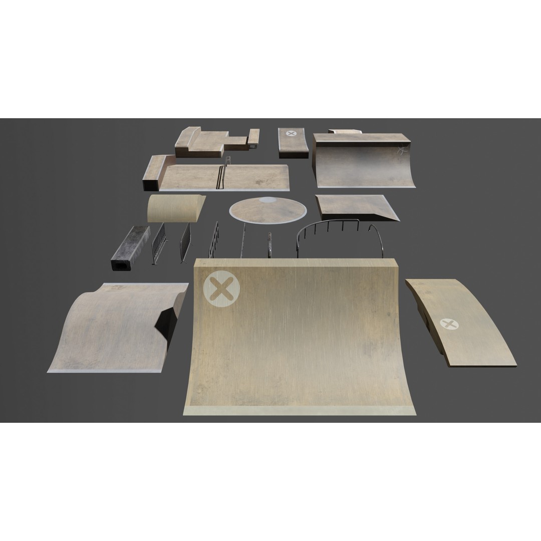 Skatepark SK8 3D Model – Low Poly Game Asset, FBX, OBJ - View 4