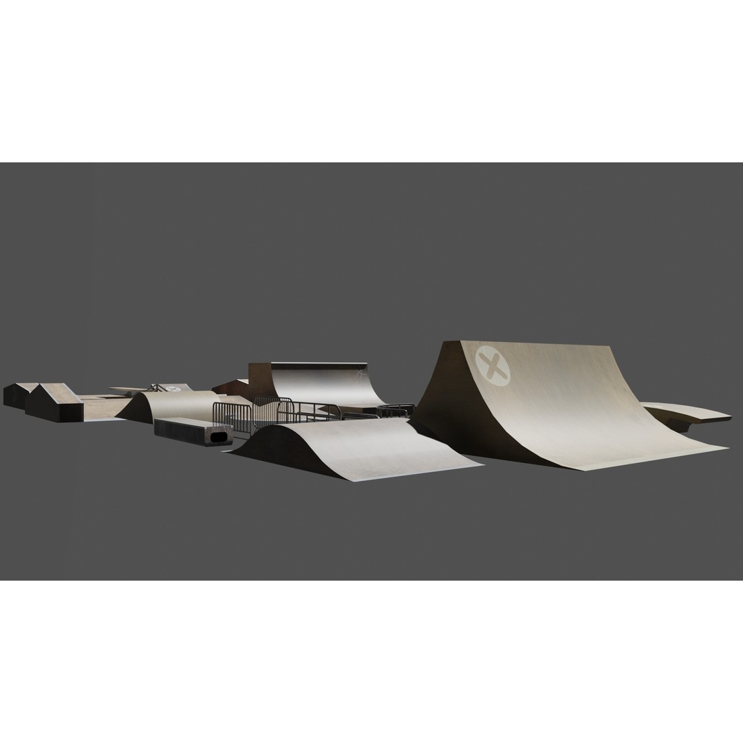 Skatepark SK8 3D Model – Low Poly Game Asset, FBX, OBJ - View 7