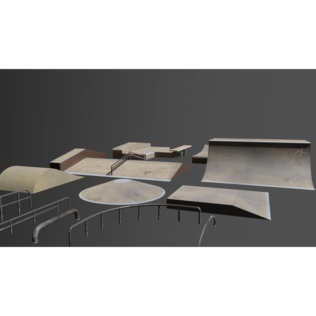 Skatepark SK8 3D Model – Low Poly Game Asset, FBX, OBJ - View 9