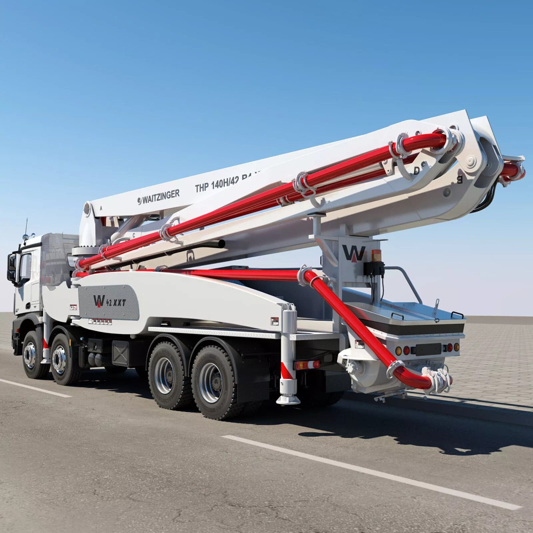 Mercedes AROCS 8X4 Concrete Pump 3D Model – Rigged Animation Asset - View 11