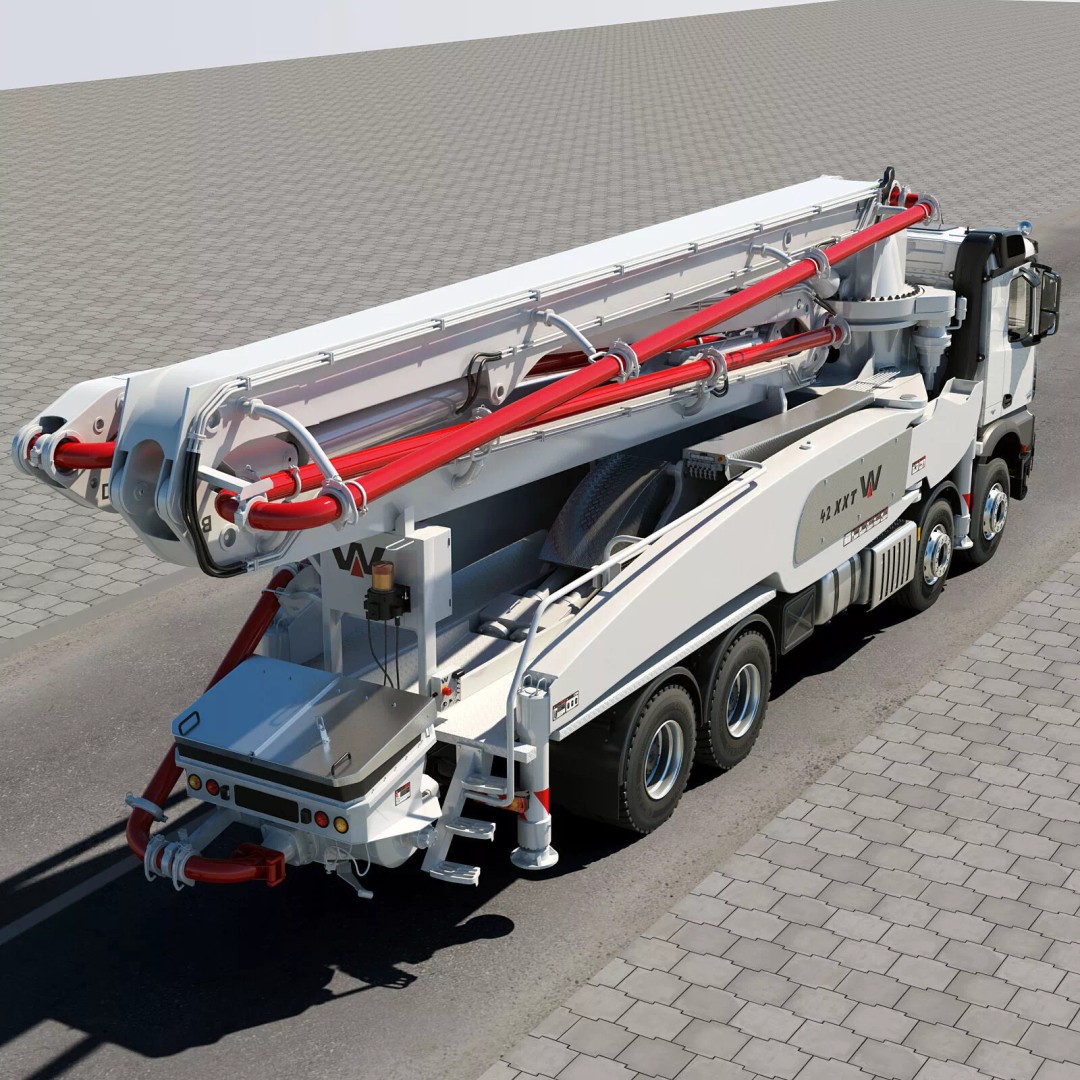 Mercedes AROCS 8X4 Concrete Pump 3D Model – Rigged Animation Asset - View 12