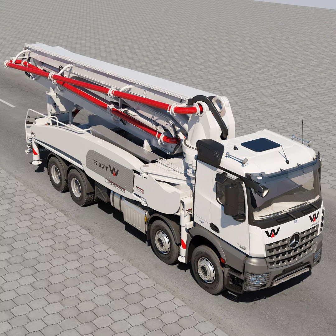 Mercedes AROCS 8X4 Concrete Pump 3D Model – Rigged Animation Asset - View 14