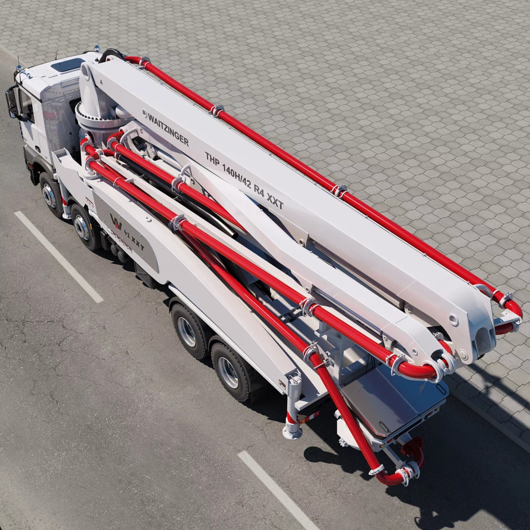 Mercedes AROCS 8X4 Concrete Pump 3D Model – Rigged Animation Asset - View 15