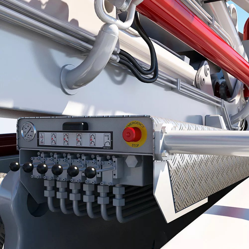 Mercedes AROCS 8X4 Concrete Pump 3D Model – Rigged Animation Asset - View 19