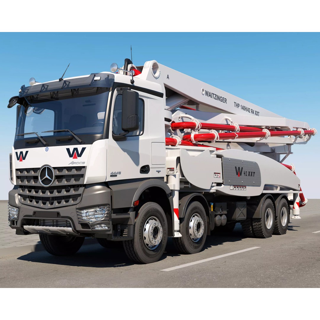 Mercedes AROCS 8X4 Concrete Pump 3D Model – Rigged Animation Asset - View 2