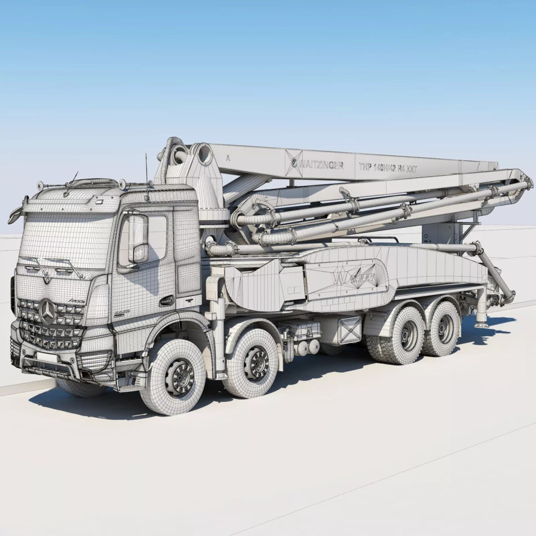 Mercedes AROCS 8X4 Concrete Pump 3D Model – Rigged Animation Asset - View 21