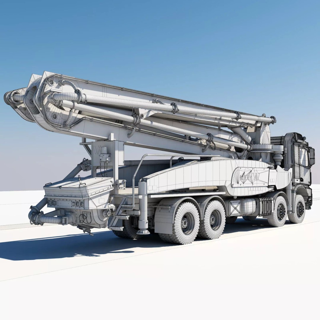 Mercedes AROCS 8X4 Concrete Pump 3D Model – Rigged Animation Asset - View 22