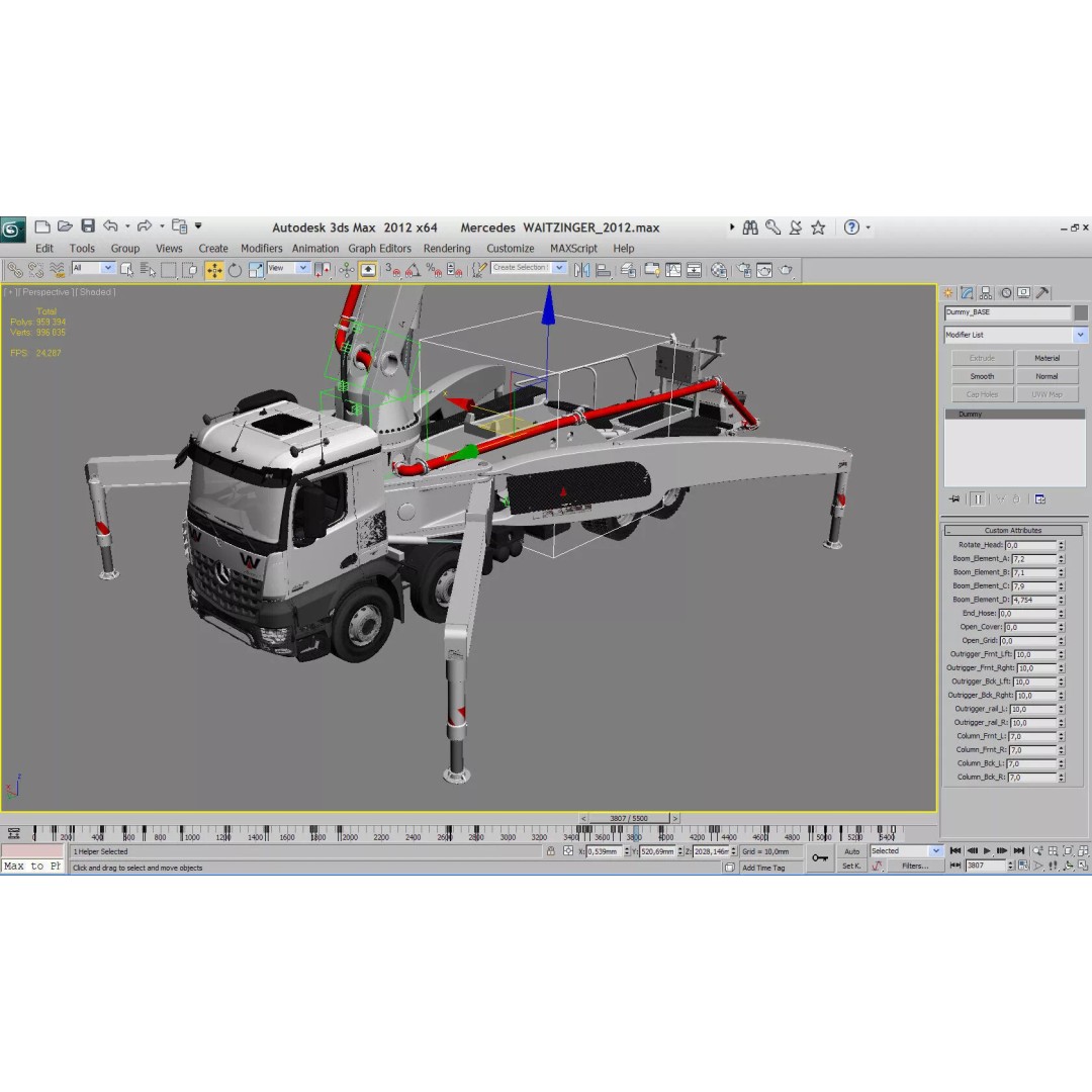 Mercedes AROCS 8X4 Concrete Pump 3D Model – Rigged Animation Asset - View 25