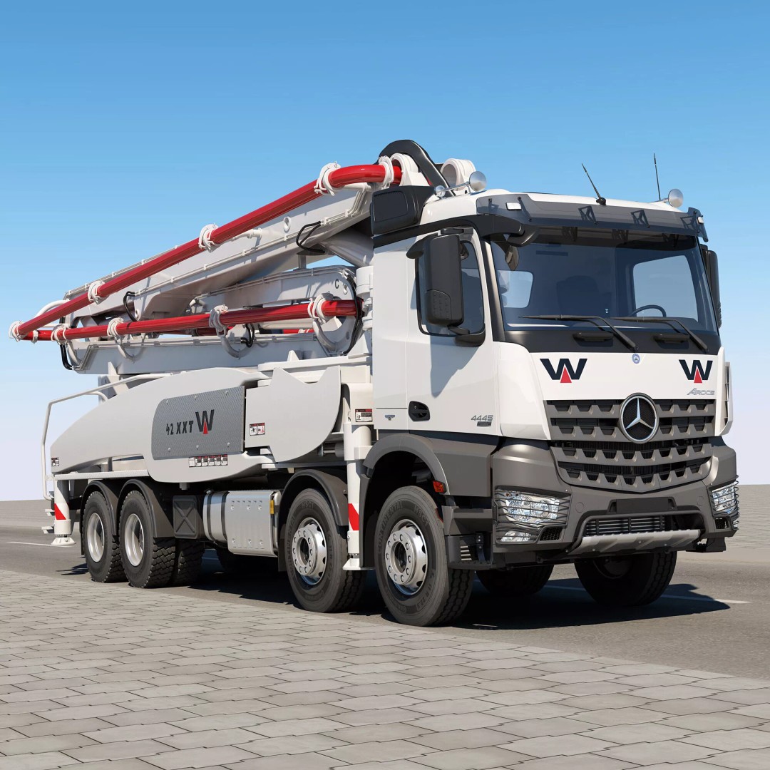 Mercedes AROCS 8X4 Concrete Pump 3D Model – Rigged Animation Asset - View 3