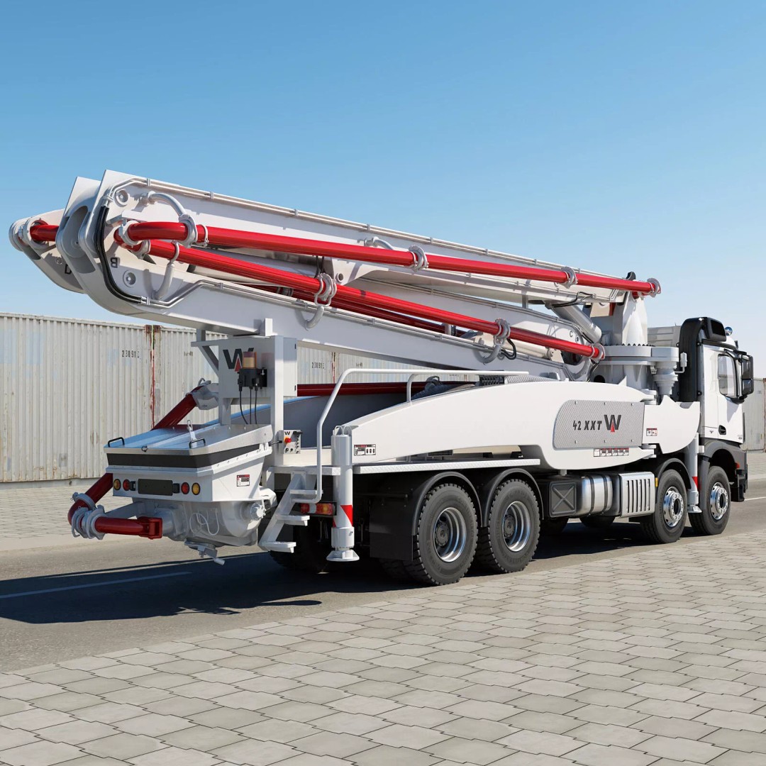 Mercedes AROCS 8X4 Concrete Pump 3D Model – Rigged Animation Asset - View 4