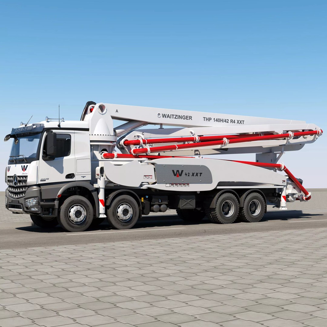 Mercedes AROCS 8X4 Concrete Pump 3D Model – Rigged Animation Asset - View 5
