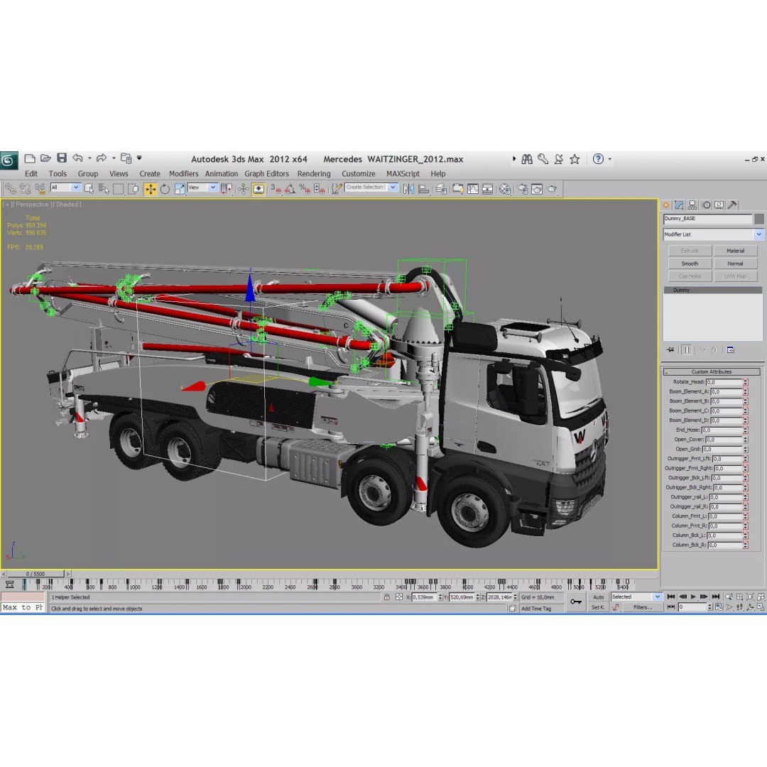 Mercedes AROCS 8X4 Concrete Pump 3D Model – Rigged Animation Asset - View 6