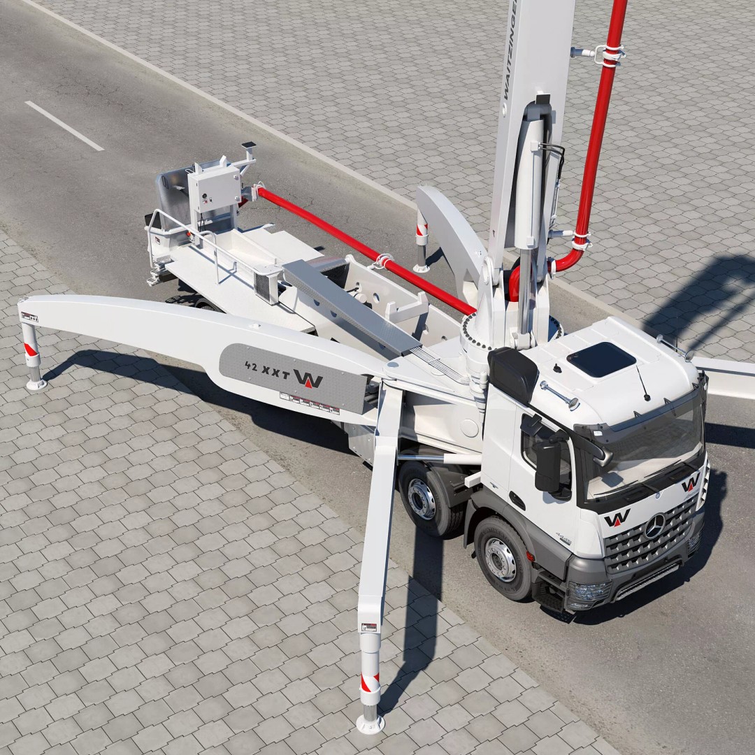 Mercedes AROCS 8X4 Concrete Pump 3D Model – Rigged Animation Asset - View 7