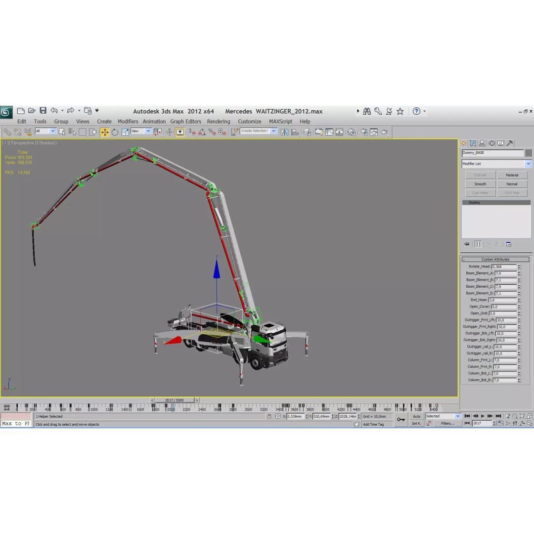 Mercedes AROCS 8X4 Concrete Pump 3D Model – Rigged Animation Asset - View 8