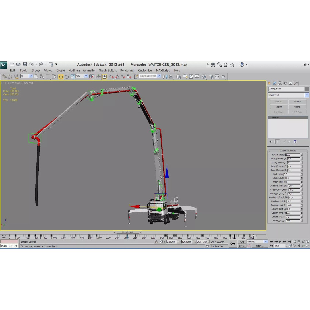 Mercedes AROCS 8X4 Concrete Pump 3D Model – Rigged Animation Asset - View 9