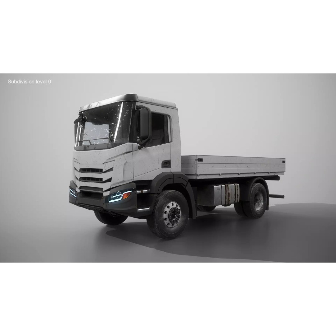 Realistic Flatbed Truck 3D Model – Aged & Rusted, PBR Textures - View 11