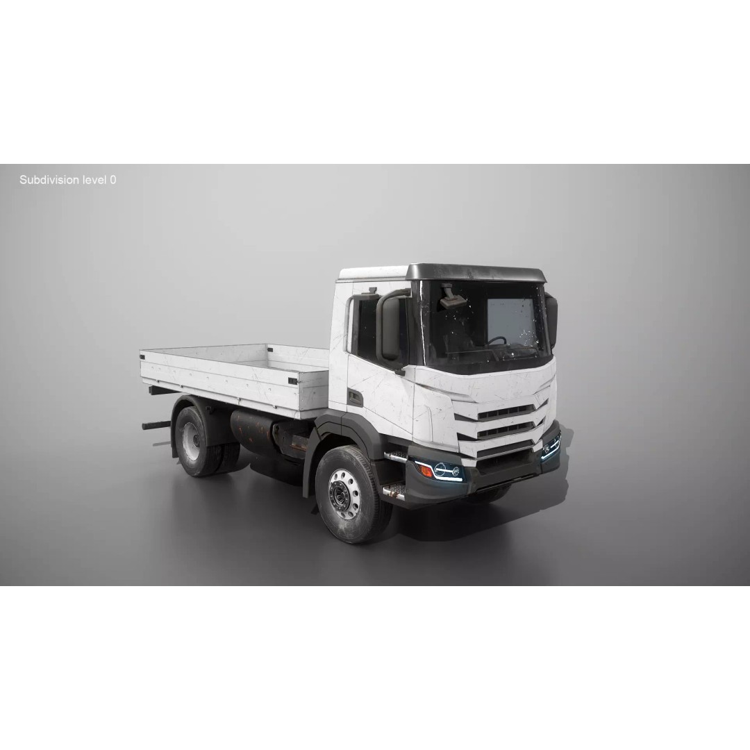Realistic Flatbed Truck 3D Model – Aged & Rusted, PBR Textures - View 12