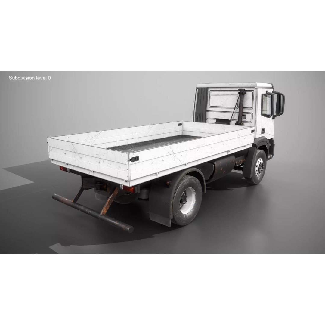 Realistic Flatbed Truck 3D Model – Aged & Rusted, PBR Textures - View 13