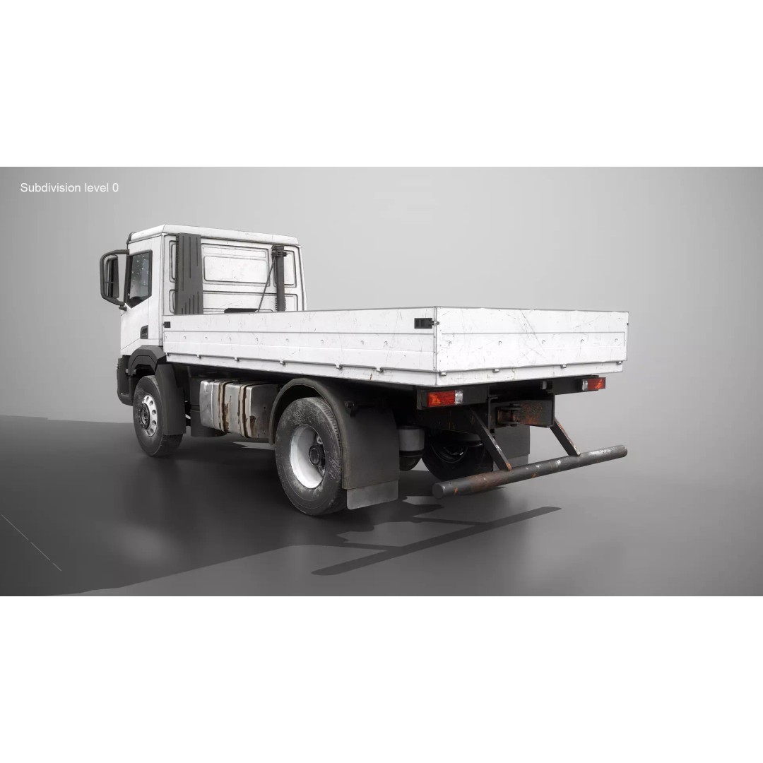 Realistic Flatbed Truck 3D Model – Aged & Rusted, PBR Textures - View 14