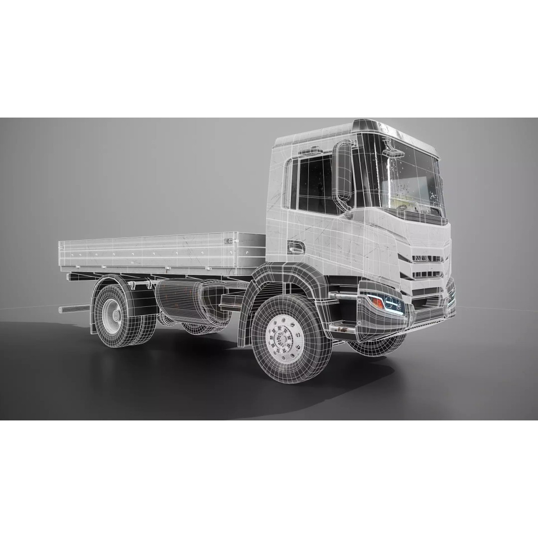 Realistic Flatbed Truck 3D Model – Aged & Rusted, PBR Textures - View 17