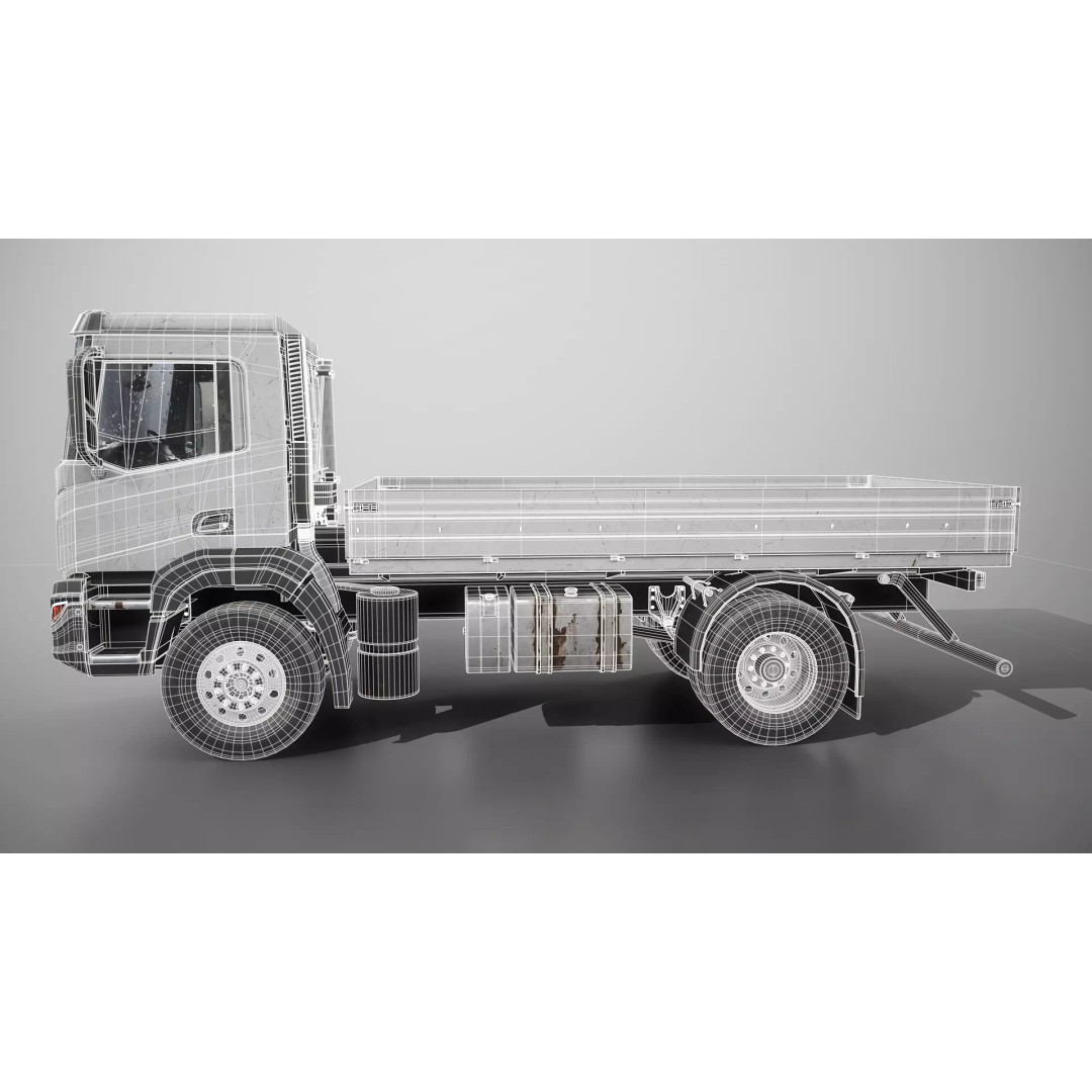 Realistic Flatbed Truck 3D Model – Aged & Rusted, PBR Textures - View 18