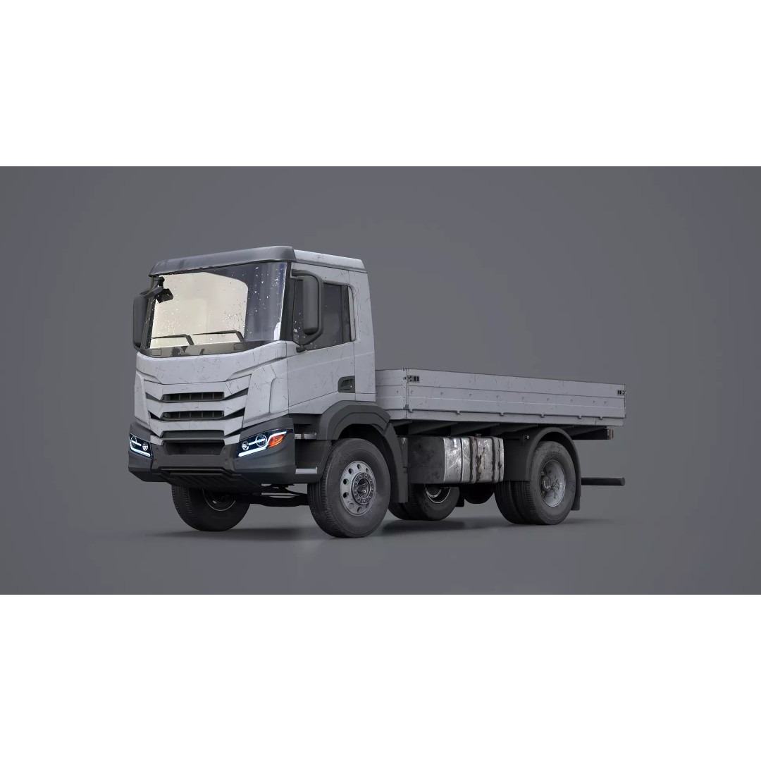 Realistic Flatbed Truck 3D Model – Aged & Rusted, PBR Textures - View 2
