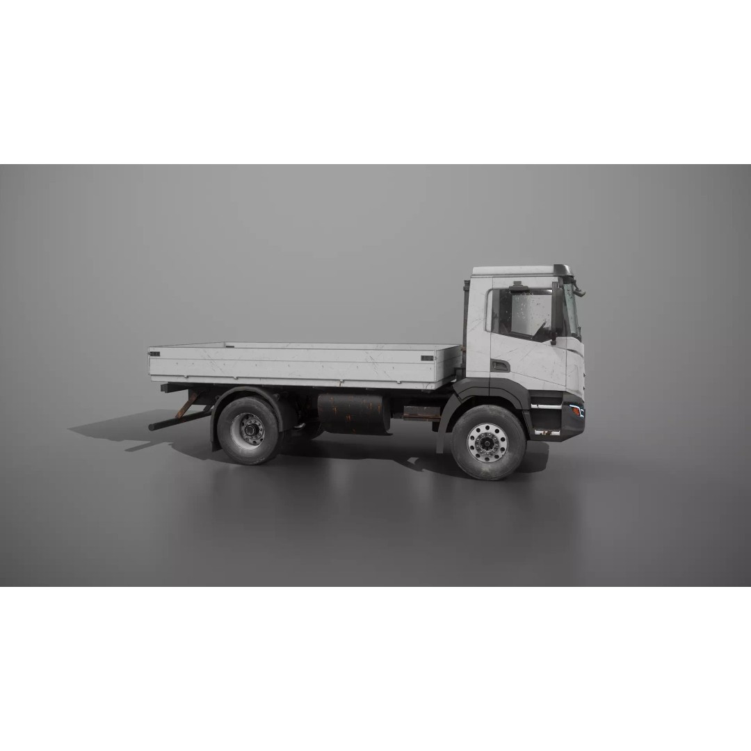 Realistic Flatbed Truck 3D Model – Aged & Rusted, PBR Textures - View 22