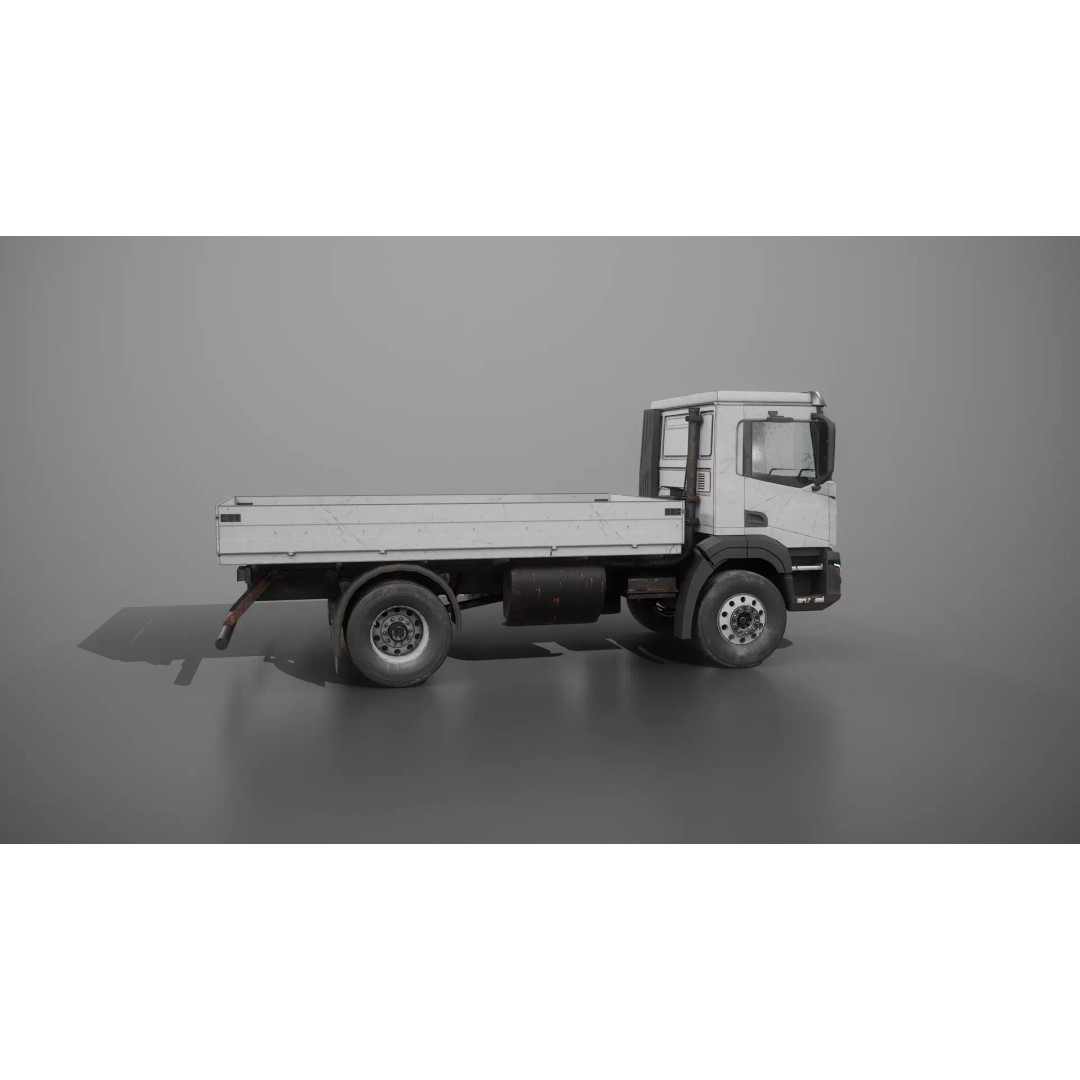 Realistic Flatbed Truck 3D Model – Aged & Rusted, PBR Textures - View 23