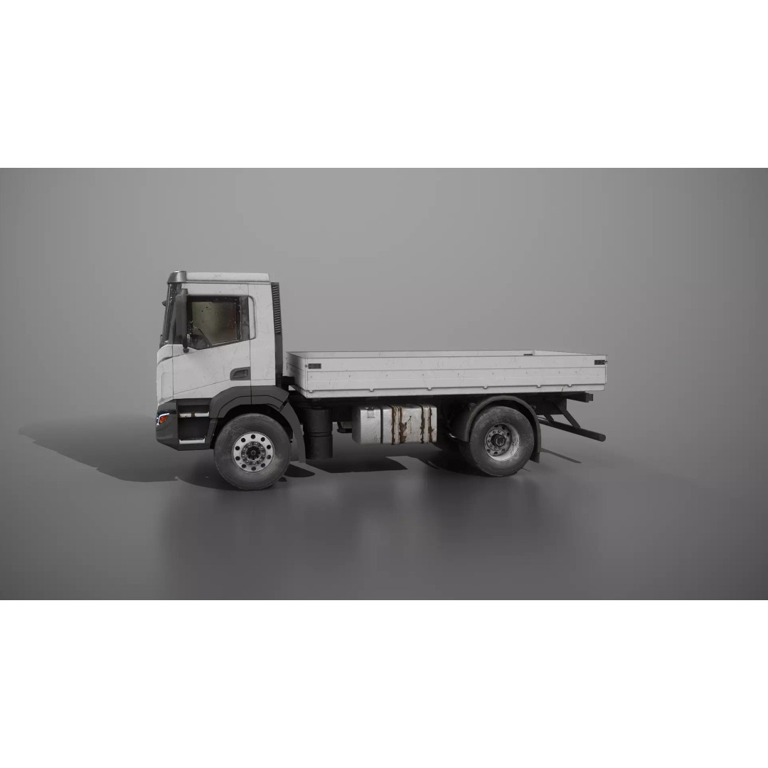 Realistic Flatbed Truck 3D Model – Aged & Rusted, PBR Textures - View 29