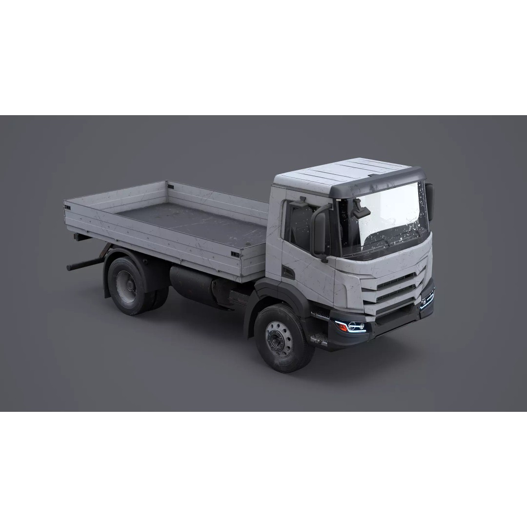 Realistic Flatbed Truck 3D Model – Aged & Rusted, PBR Textures - View 8