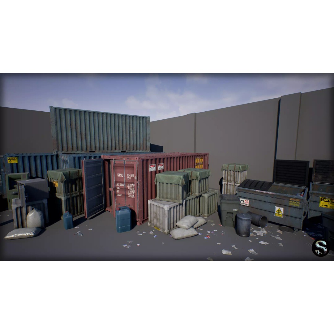 Industrial Props Pack 3D Model – Low Poly Game Asset, FBX, PBR - View 2