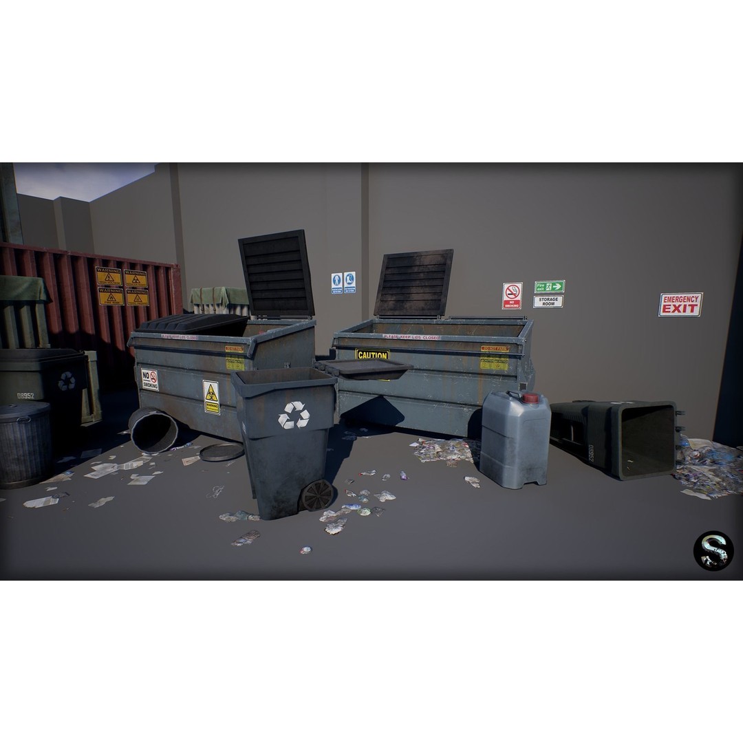 Industrial Props Pack 3D Model – Low Poly Game Asset, FBX, PBR - View 3