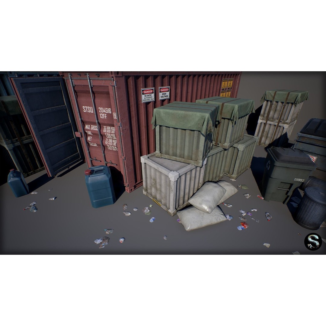 Industrial Props Pack 3D Model – Low Poly Game Asset, FBX, PBR - View 5