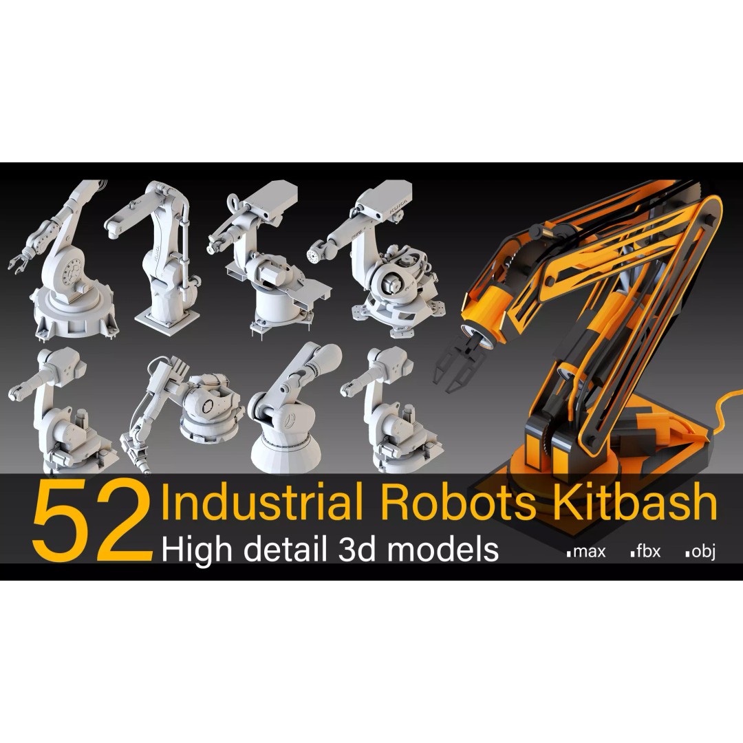 Industrial Robots 3D Model – High Detail Low-Poly Kitbash, FBX & OBJ - View 2