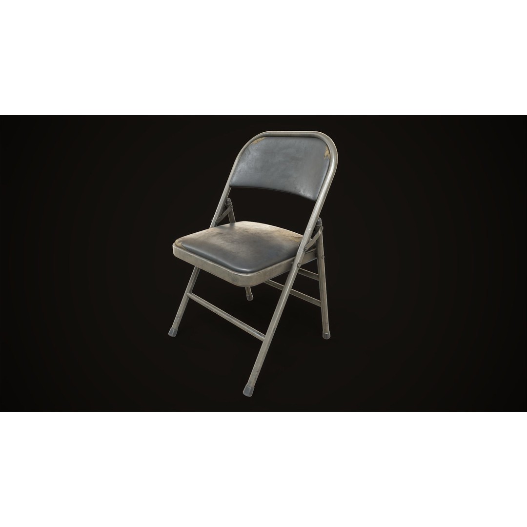 Metal Folding Chair 3D Model – Low Poly Game Ready Asset, FBX - View 10