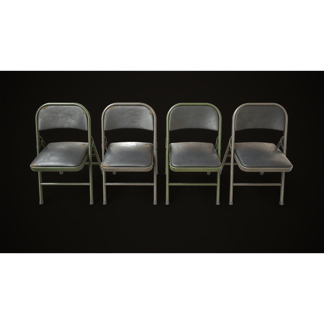 Metal Folding Chair 3D Model – Low Poly Game Ready Asset, FBX - View 3
