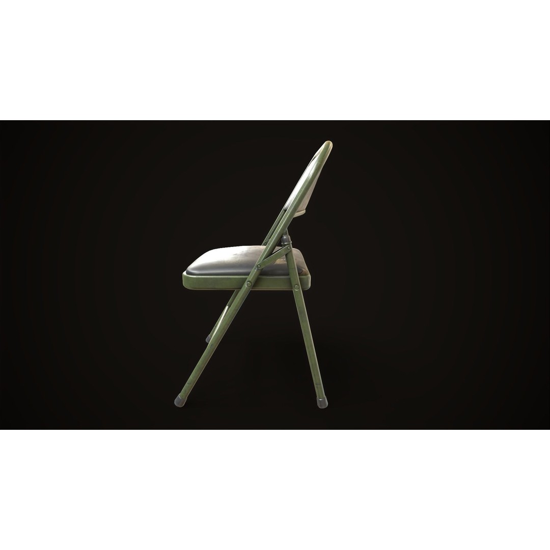Metal Folding Chair 3D Model – Low Poly Game Ready Asset, FBX - View 4