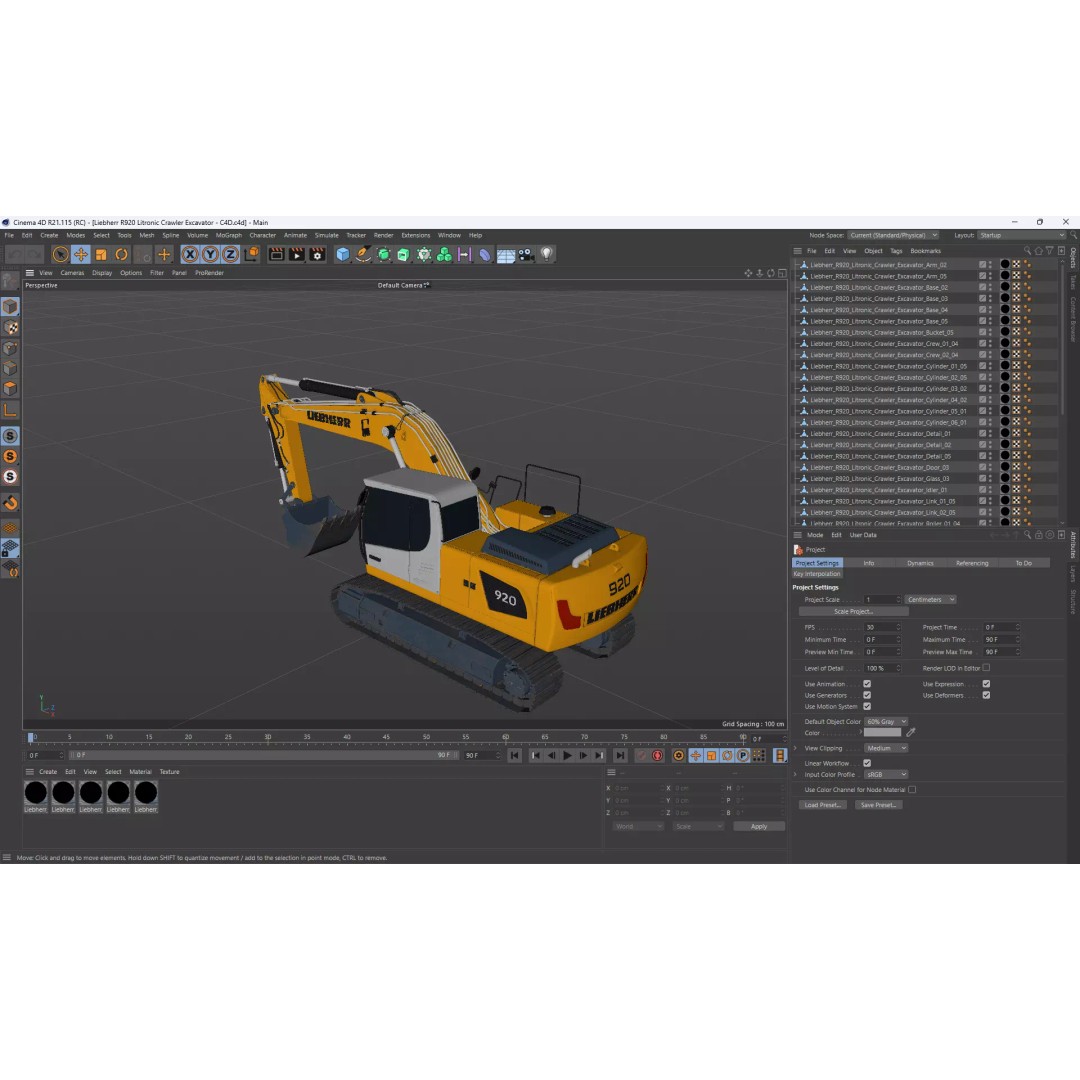 Liebherr R920 Litronic Crawler Excavator 3D Model – High Poly PBR Asset, FBX, OBJ - View 12