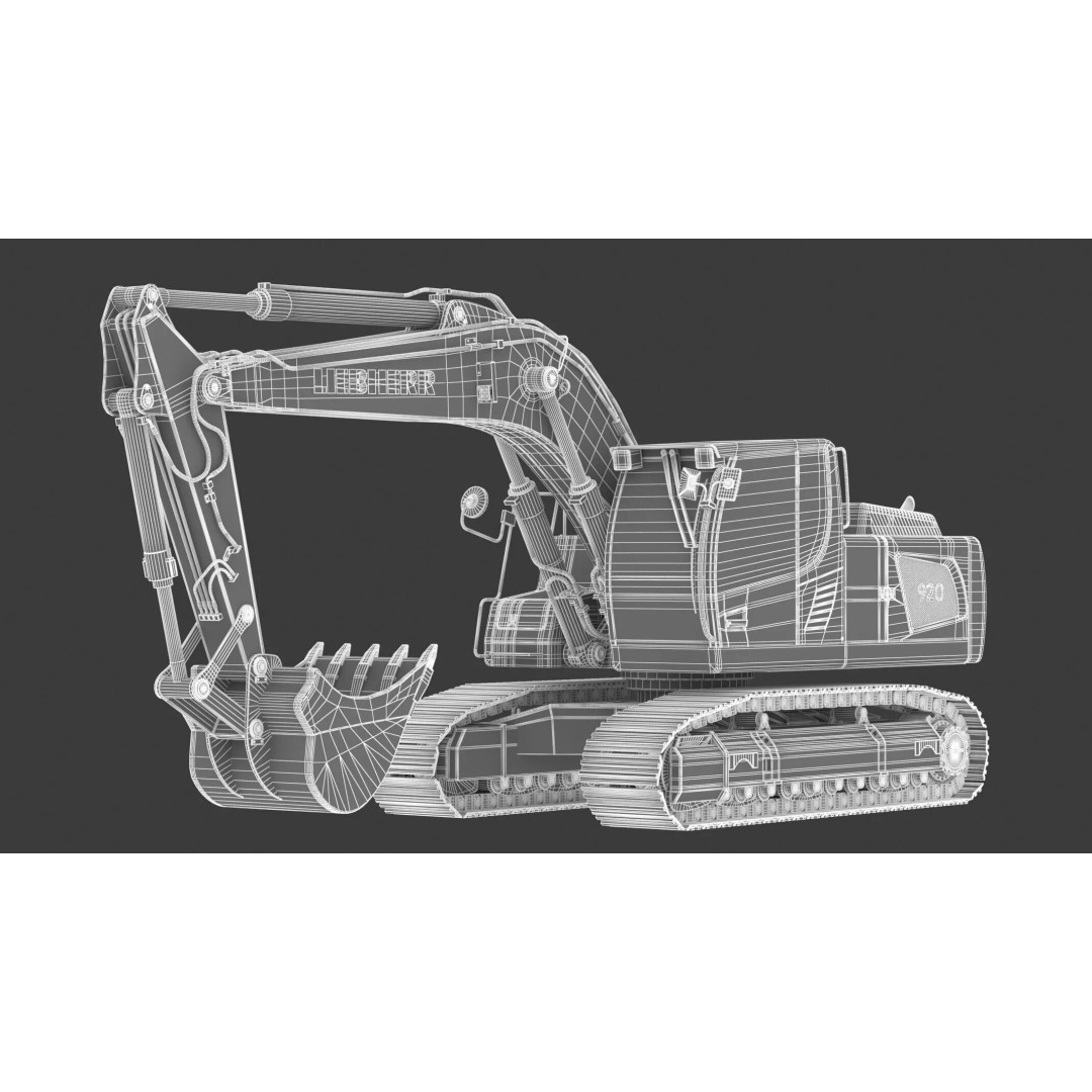 Liebherr R920 Litronic Crawler Excavator 3D Model – High Poly PBR Asset, FBX, OBJ - View 22