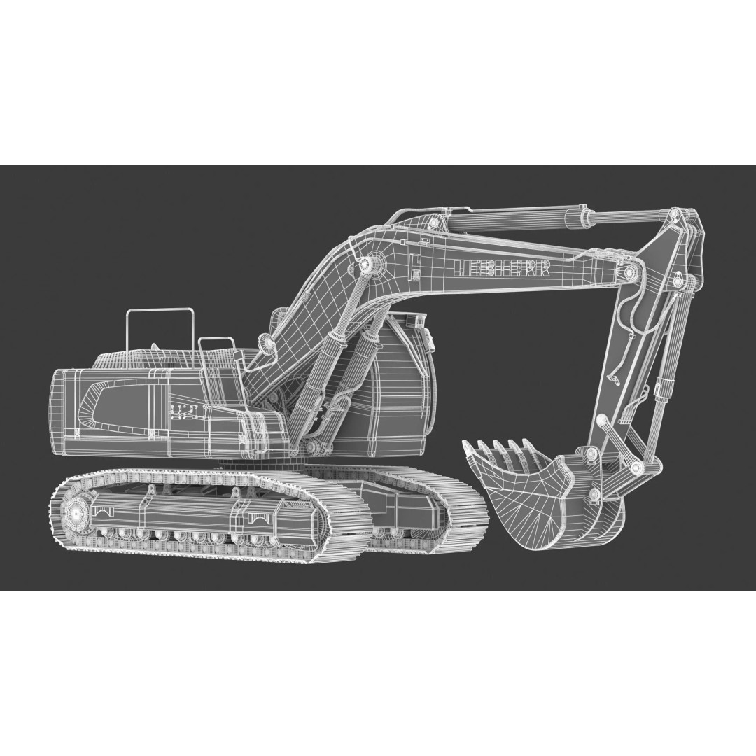 Liebherr R920 Litronic Crawler Excavator 3D Model – High Poly PBR Asset, FBX, OBJ - View 3