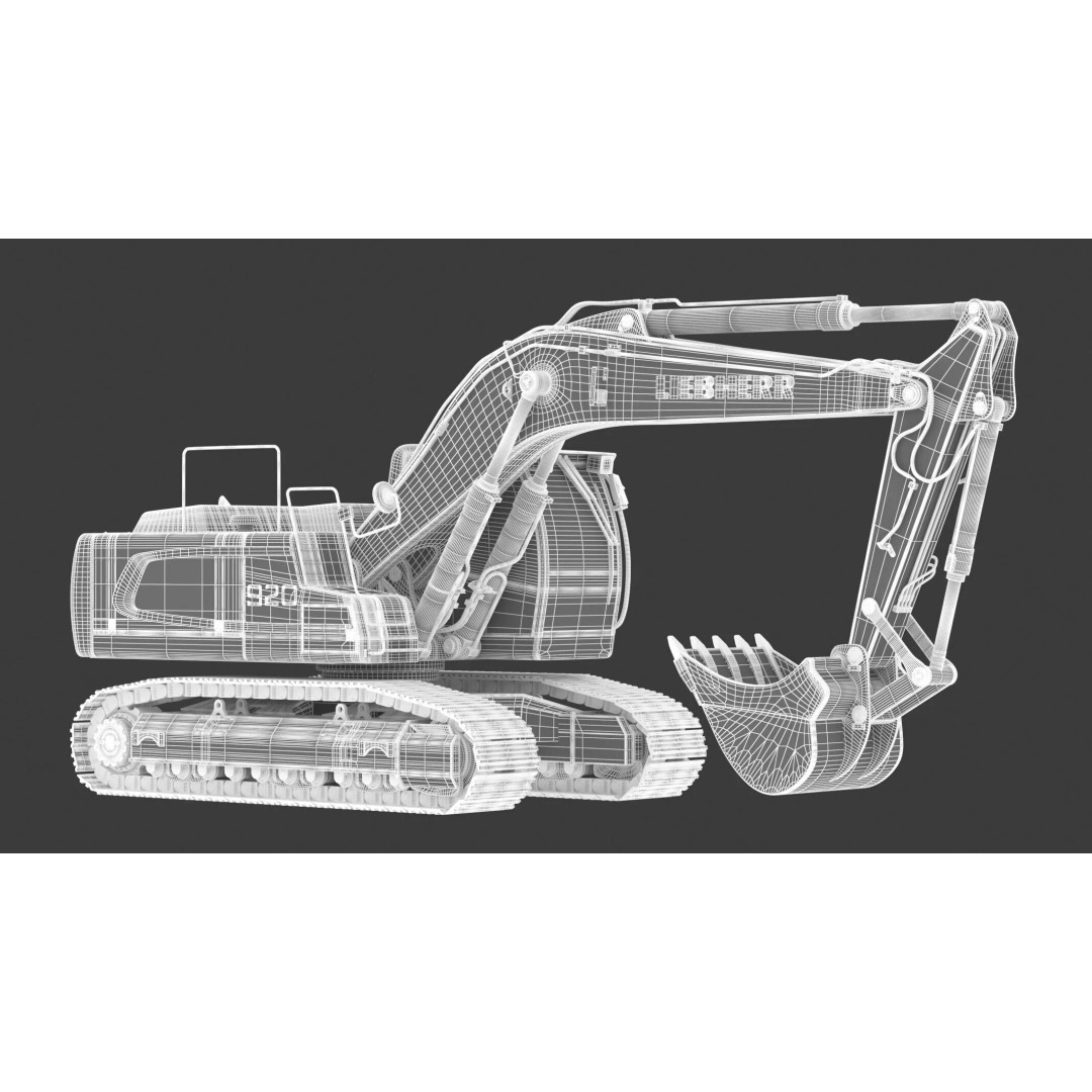 Liebherr R920 Litronic Crawler Excavator 3D Model – High Poly PBR Asset, FBX, OBJ - View 4